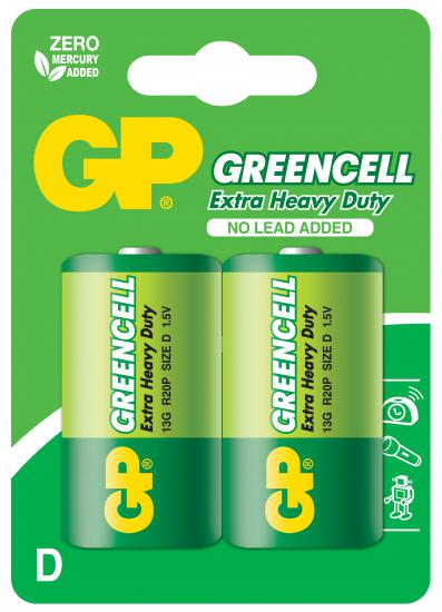 GP Greencel R20 Kalın D Boy Çinko Pil 2’li Paket GP13-2UE2