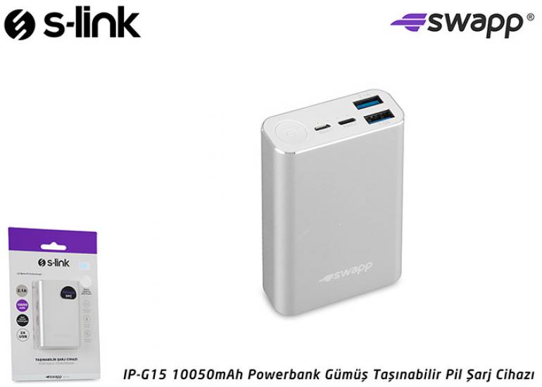 S-link Swapp IP-G15 10050mah lg Batarya 2xusb 2.1a Powerbank Gümüş Taşınabilir Pil Şarj Cihazı