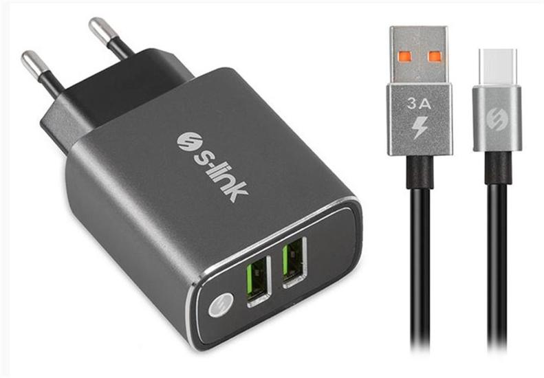 https://www.nedratek.com/S-link SW-EHT36M 2 USB, 3.1A Metal Ev Sarj Cihazı ve Type-C Data + Sarj Kablosu