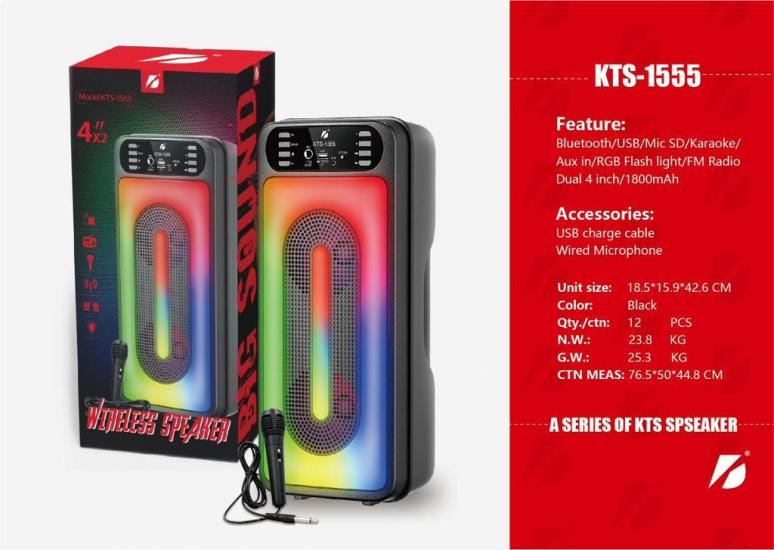 KTS-1555  Siyah Mikrofonlu Bleutooth-Fm-Usb 