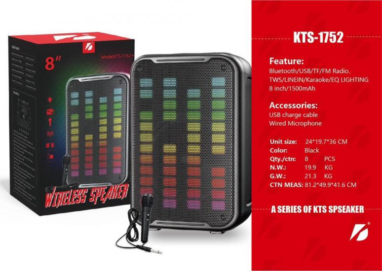 KTS-1752  Mikrofonlu Bleutooth-Fm-Usb RGB
