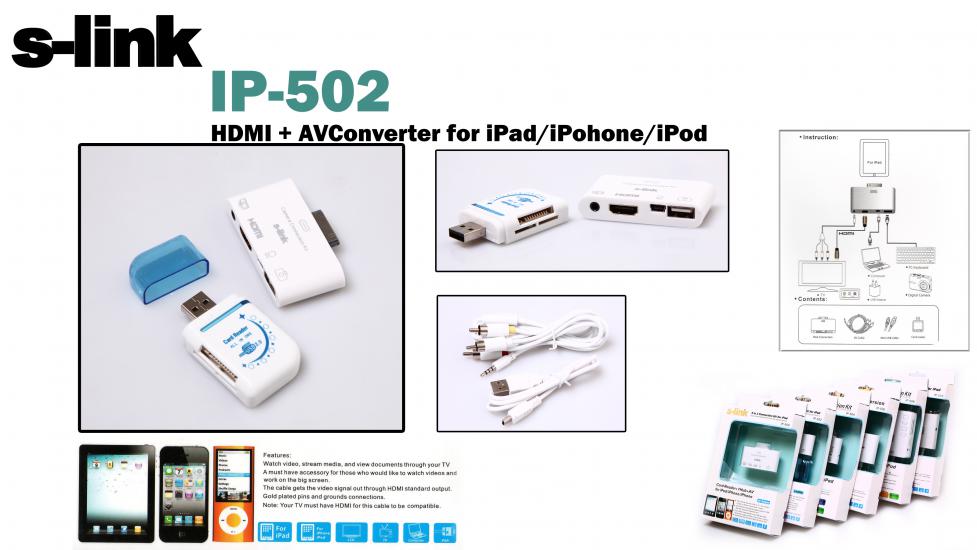 S-link IP-502 -iphone-ıpod hdmı+av Konnektör