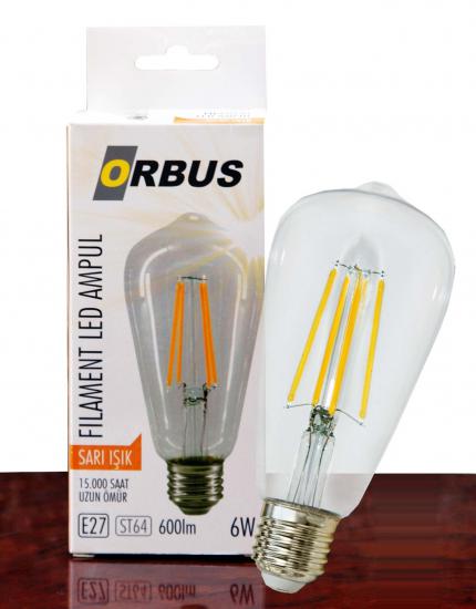 Orbus Orb-Stc6w 6W Saeı Işık E27 St64 600lm 15.000 Saat Fılament Led Ampul