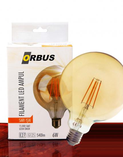 Orbus ORB-GB6W G95 6W E27 Amber Sarı Işık Dekoratif Led Filament Ampul