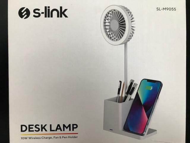 S-link SL-M9055 Beyaz TypeC 10W Kablosuz Şarj Cihazı Fanlı Kalemlikli Masa Lambası