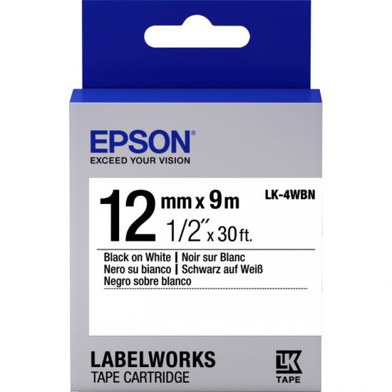 Epson LK-4WBN Standart Siyah Üzeri Beyaz 12MM 9Metre Etiket