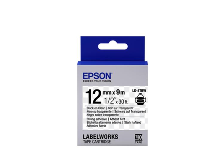 Epson LK-4TBW Strong Şeffaf Üzeri Siyah 12mm 9Mt