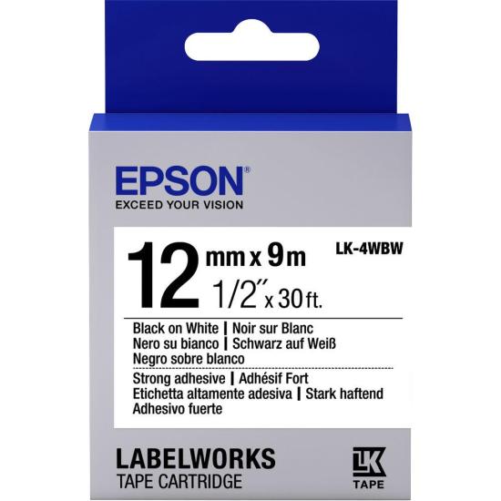 Epson LK-4WBW Strong 12MM 9Metre Etiket